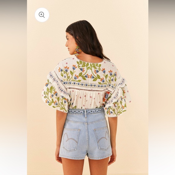 NWT Farm Rio Summer Garden Embroidered Denim Shorts - Picture 3 of 7